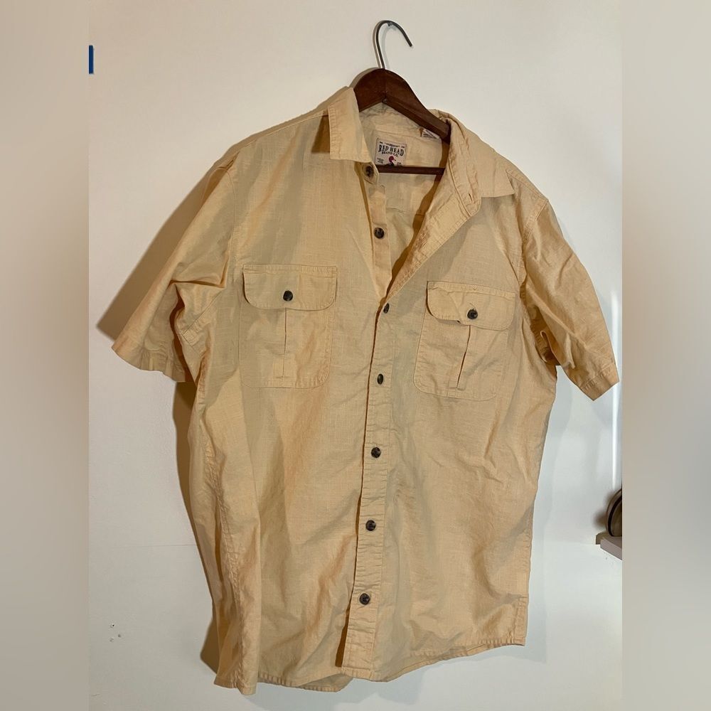 Redhead Short sleeve button up shirt, yellow, men’s size large